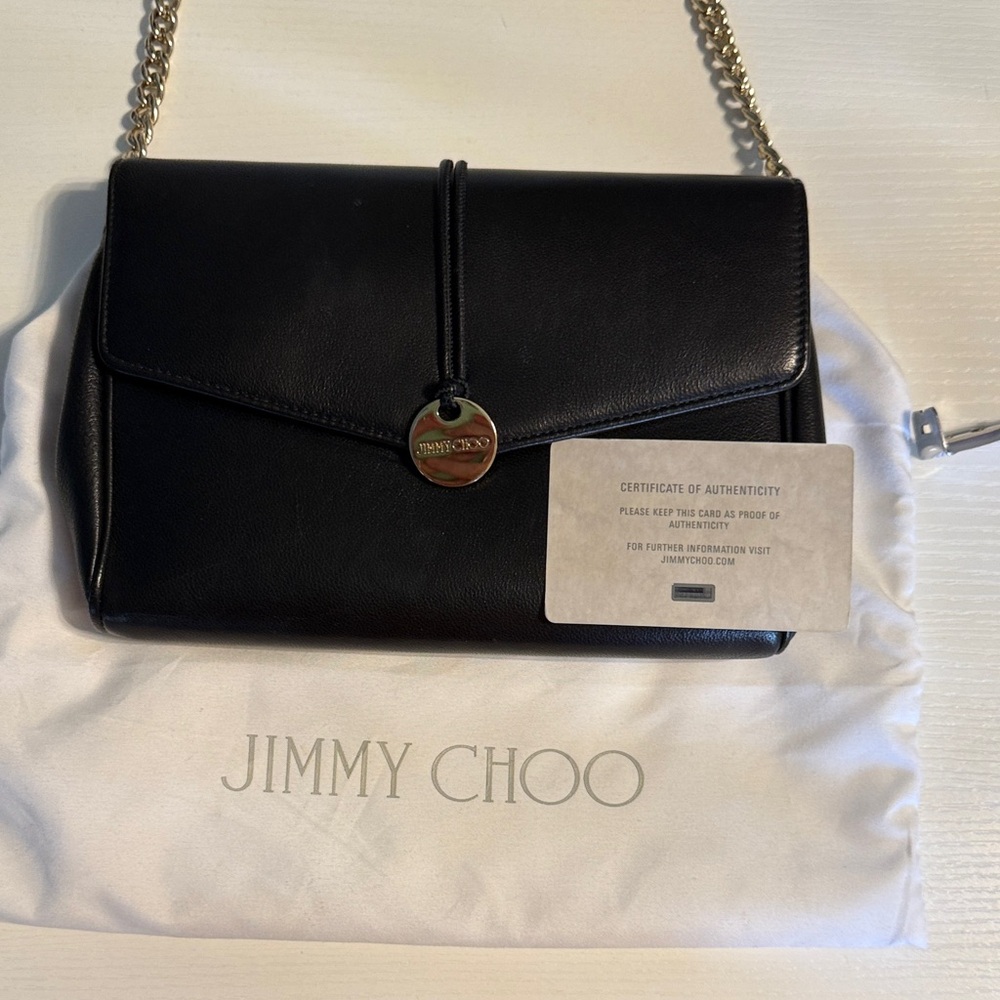Jimmy Choo Black Leather Shoulder Bag with Gold Chain